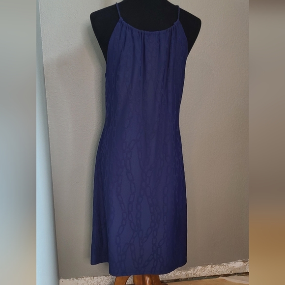J. McLaughlin Navy Blue Chains Print Sleeveless Knee Dress Medium - Picture 6 of 11